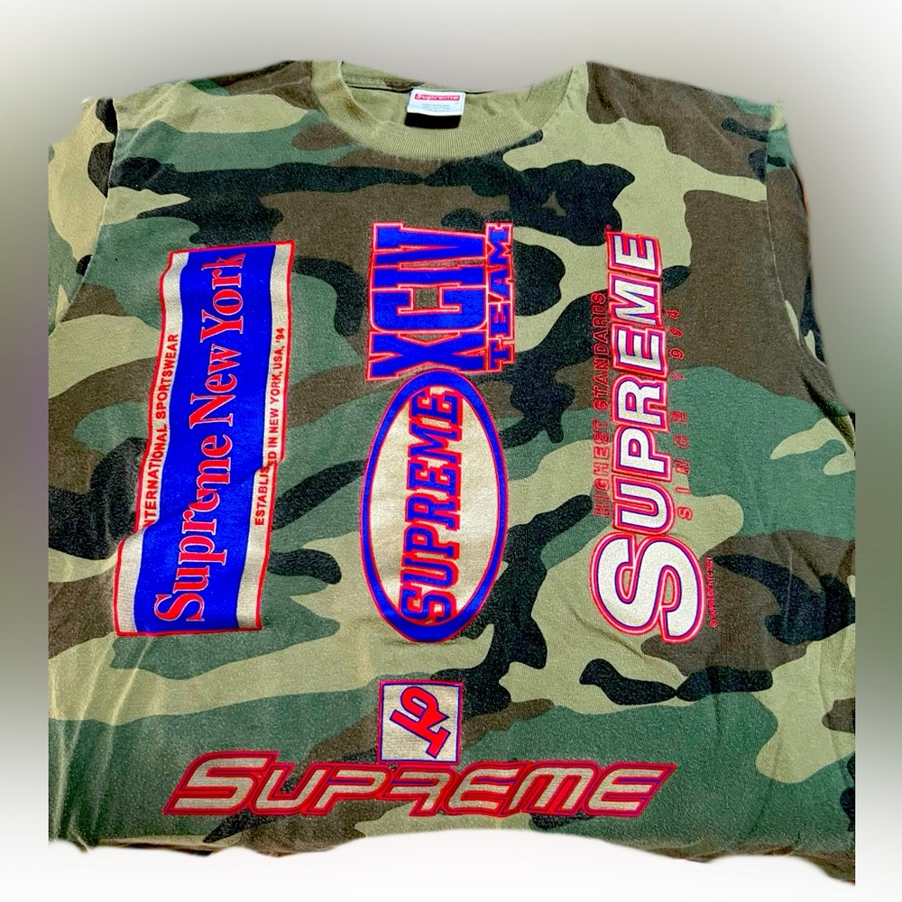 Supreme multi logos tee woodland camo